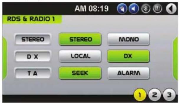 RDS & RADIO 1 AM 08:19 STEREO STEREO MONO D X LOCAL DX T A SEEK ALARM 1 2 3
