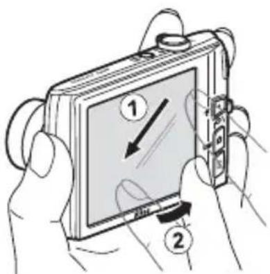 NIKON Coolpix S4150 - Plaats uw vinger op het aanraakpaneel, sleep hem naar de gewenste plaats (①) en laat het aanraakpaneel los (②). - 1