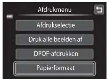 Afdrukmenu Afdrukselectie Druk alle beelden af DPOF-afdrukken Papierformaat