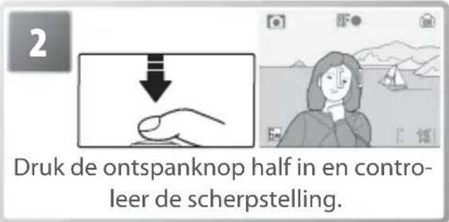 Druk de onspanknop half in en contro- leer de scherpstelling.