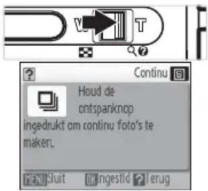 Houd de ontspanknop ingedrukt om continu foto's te maken.