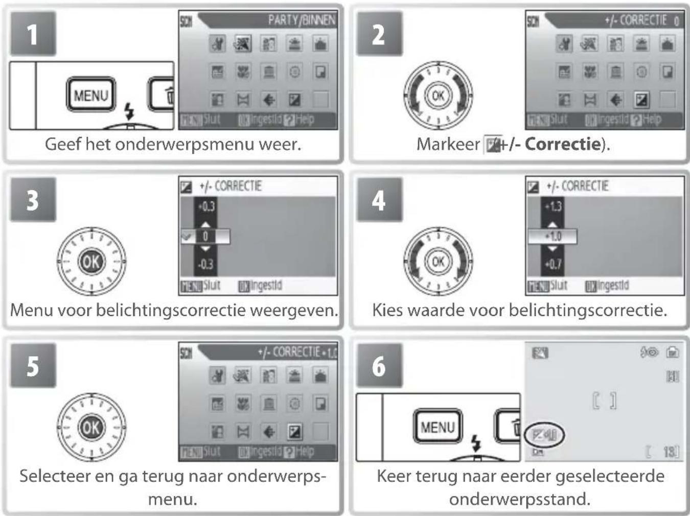 NIKON Coolpix S6 - Gebruik belichtingscorrectie in onderwerpsstand - 1