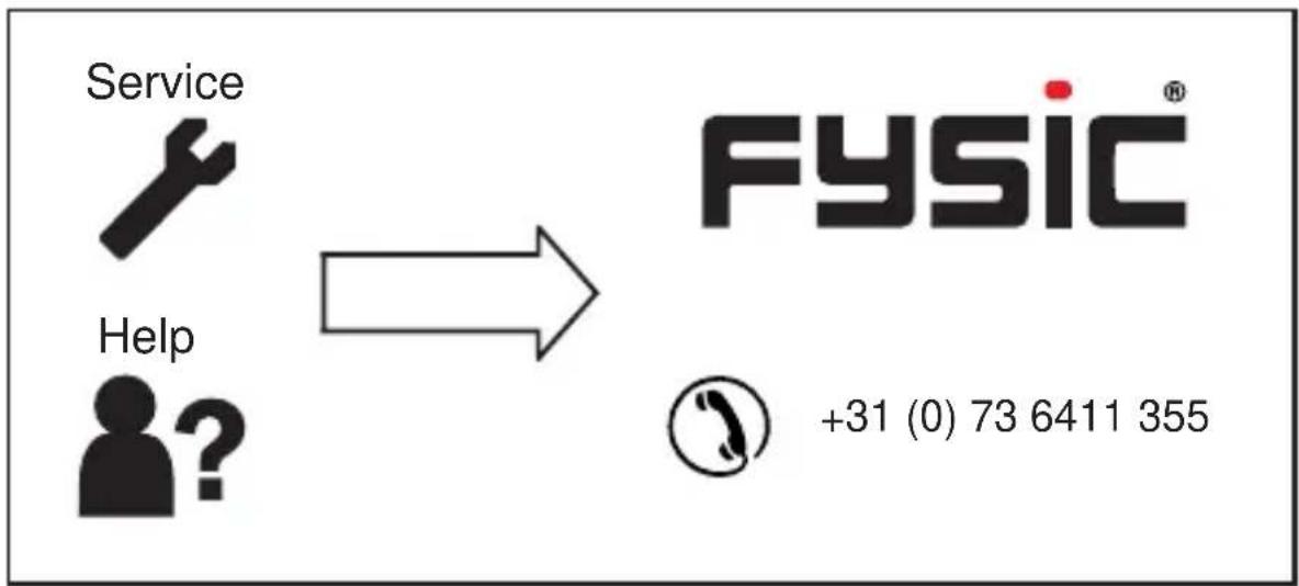 graph LR A["Service"] --> B["FYSIC"] C["Help"] --> B B --> D["+31 (0) 73 6411 355"]