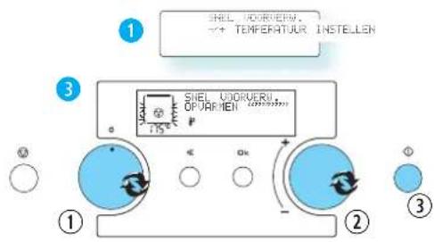 SHEL NOORUERU. →+ TEMPERATOUR INSTELLEN SHEL UORUERU. OPURMIEN 715° ① ② ③