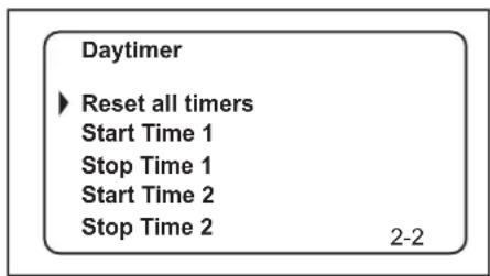 Daytimer ► Reset all timers Start Time 1 Stop Time 1 Start Time 2 Stop Time 2 2-2