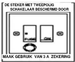 DE STEKER MET TWEEPOLIG SCHAKELAAR BESCHERMD DOOR MAAK GEBRUIK VAN 3 A ZEKERING