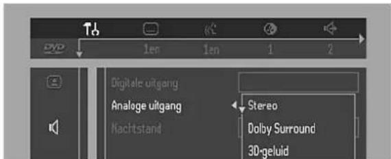 DVD 1en 1en 1 2 Digitale uitgang Analoge uitgang Nachtstand Stereo Dolby Surround 3D-geluid