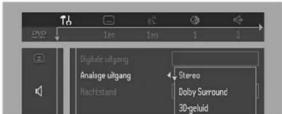 DVD 1en 1en 1 2 Digitale uitgang Analoge uitgang Nachtstand Stereo Dolby Surround 3D-geluid