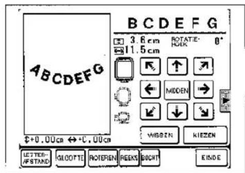 18CDEFG 3.6 cm ROTATE: 0° 11.5 cm WISSEN KIEZEN +0.00cm ↔ +C.00cm LETTER- AFSTAND GLOOTTE ROTEREN REEKS BOCHT EISDE