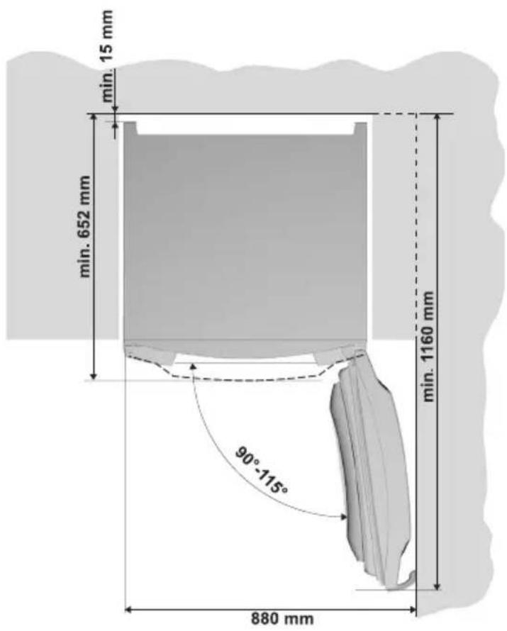 min. 15 mm min. 652 mm min. 1160 mm 90°-115° 880 mm