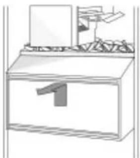 Simple line drawing of a cabinet with a paper holder and mechanical components (no text or symbols)