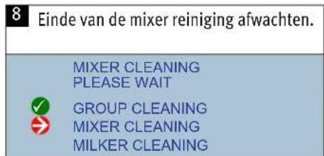 8 Einde van de mixer reiniging afwachten. MIXER CLEANING PLEASE WAIT GROUP CLEANING MIXER CLEANING MILKER CLEANING