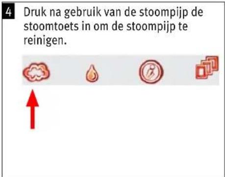 4 Druk na gebruik van de stoompijp de stoomtoets in om de stoompijp te reinigen.
