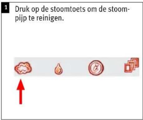 1 Druk op de stoomtoets om de stoompijp te reinigen.