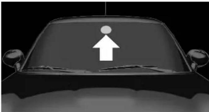 Front view of a car with a white upward arrow symbol on the windshield (no text or labels)