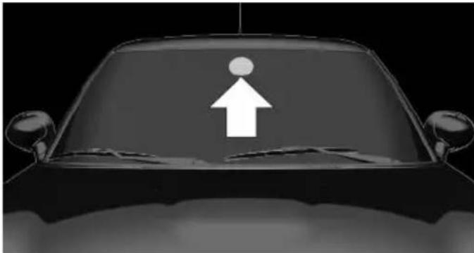 Front view of a car with a white upward arrow symbol on the roof (no text or labels)