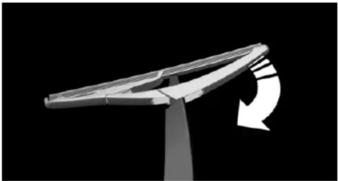 3D rendering of a wind turbine blade with a curved arrow indicating rotational motion (no text or symbols)