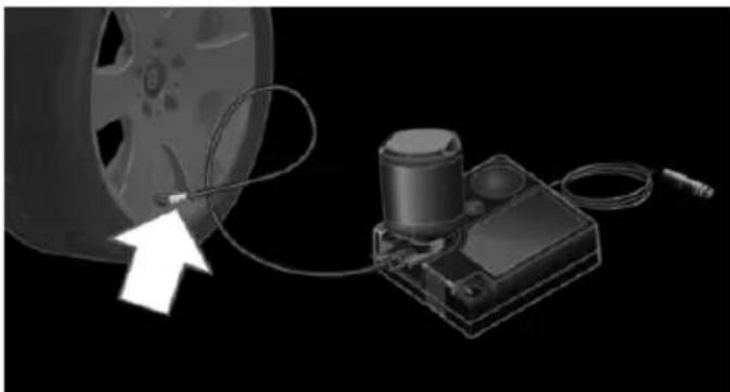 Illustration of a tire and a mechanical device with cable, no visible text or symbols