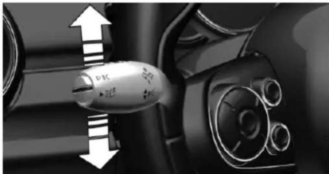 Close-up of a car dashboard with directional arrows indicating left and right motion (no text or symbols visible)