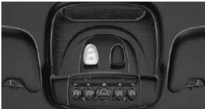 Top-down view of a car dashboard with steering wheel and control panel (no visible text or symbols)