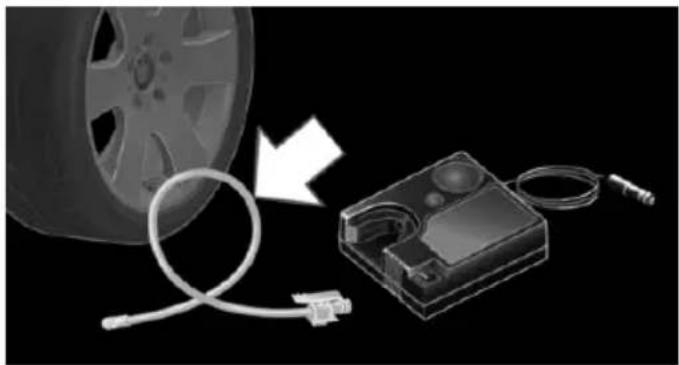 Diagram showing a car wheel connected to a device with cables, no text or symbols present