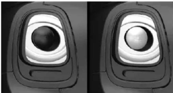 Two grayscale images showing a stylized eye inside a rounded square frame, with no visible text or symbols.