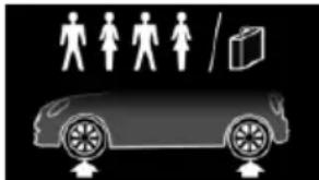 Silhouette of a car with human silhouettes and a cargo box, no text or symbols present