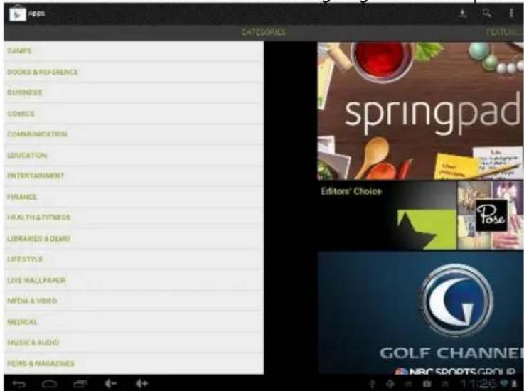Apps CATEGORIES GOALS GAMES DOODS & REFERENCE BUSINESS COMICS COMMUNICATION EDUCATION ENTERTAINMENT FINANCE HEALTH & FITNESS LIBRARIES & DEMO LIFESTYLE LIVE WALLPAPER NFEDIA & VIDEO MEDICAL MUSIC & AUDIO RENS & MANAGNES Springpad Editors' Choice Pose GOLF CHANNEL NBC SPORTS GROUP ID 11:25