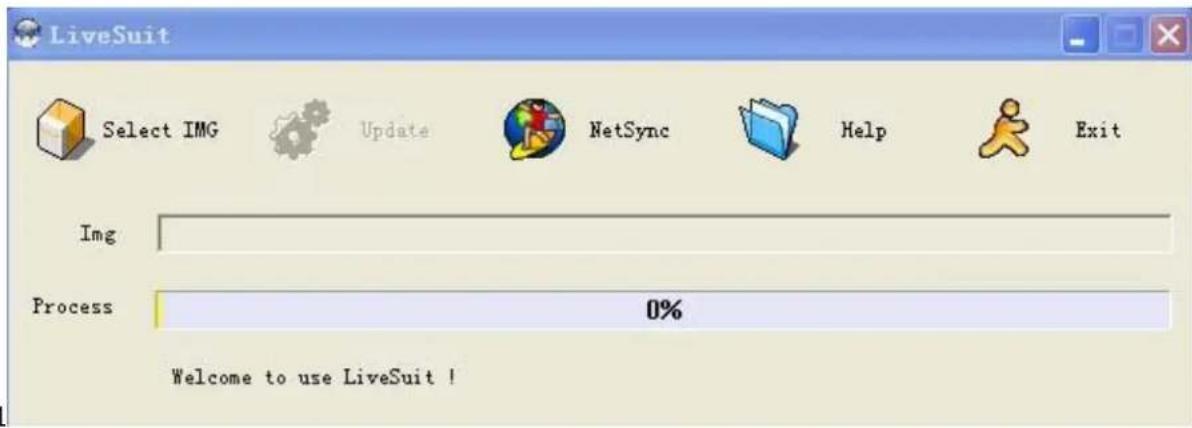 LiveSuit Select IMG Update NetSync Help Exit Img Process 0% Welcome to use LiveSuit !