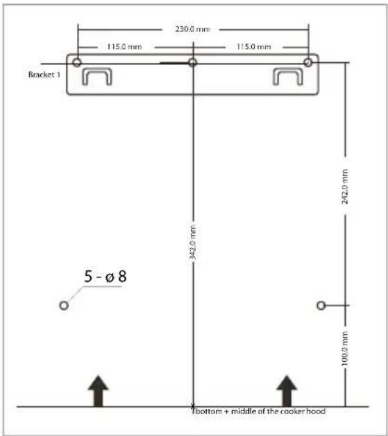230.0 mm 115.0 mm 115.0 mm Bracket 1 342.0 mm 242.0 mm 5 - Ø8 100.0 mm Bottom + middle of the cooker hood