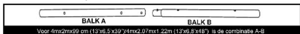 BALK B BALK C For 5.4mx2.74mx1.22m (18"x9"x48") is de combinatie B-C Schulf gecombineerde balken in de mof. De opening op de balken most naar buiten gericht zijn.