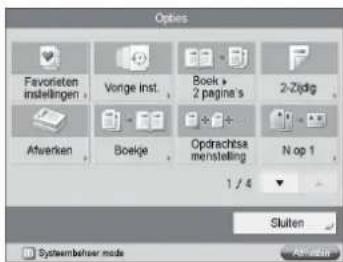 Options Favorieten instellingen > Vorge inst. Book + 2 pages s 2-Zidig Afterken Boekje Opdrachtse menstelling N op 1 1 / 4 Sluiten Systembeheer mode