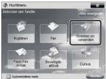Hoofdamenu Selecteer een functie Kopären Fax Faxyl-Fax in-bak Beveiligde afdruk Cursus Scanen en verzenden Alles weergeen Systembeheer mode