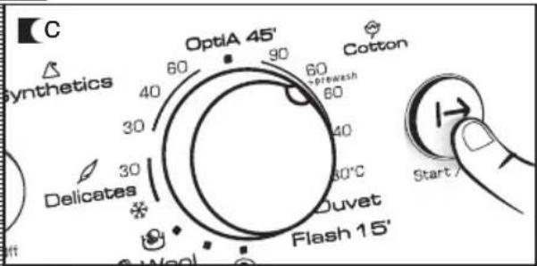 C Synthetics OptiA 45' 60 90 60 60 prewash 80 30 40 30°C Delicates Duvet Flash 15' Start Swool