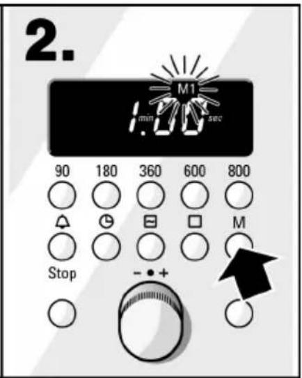 2. M1 min 1 sec 90 180 360 600 800 Stop - +