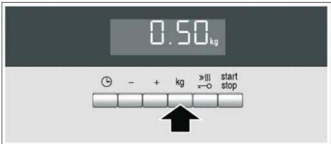 0.50kg ← - + kg >>|| start ←→ stop