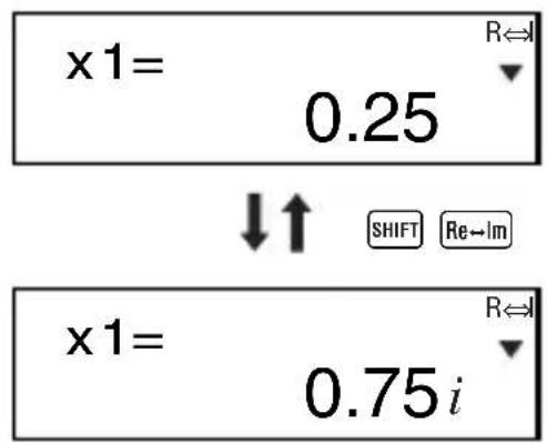x1= 0.25 ↓↑ SHIFT Re→Im x1= 0.75 i