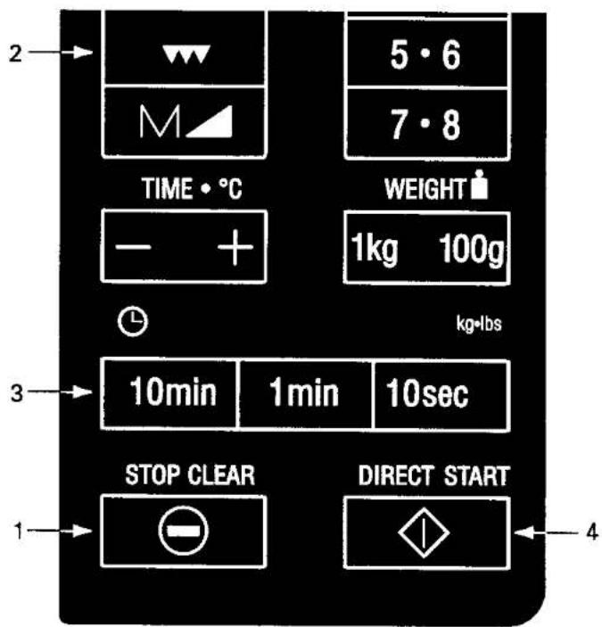 2 5·6 7·8 TIME • °C WEIGHT 1kg 100g 3 10min 1min 10sec STOP CLEAR DIRECT START 1 4