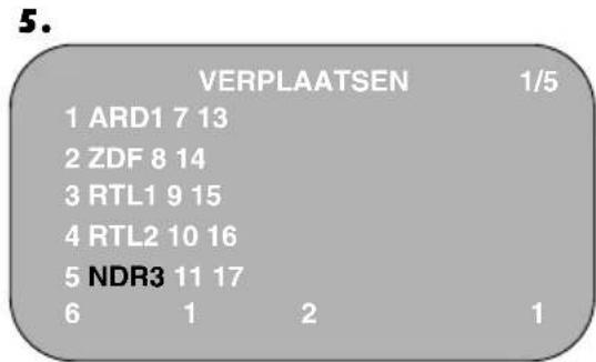 5. VERPLAATSEN 1/5 1 ARD1 7 13 2 ZDF 8 14 3 RTL1 9 15 4 RTL2 10 16 5 NDR3 11 17 6 1 2 1