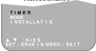 TIMER MODE INSTALLATION ▲▼ ;KIES SET : DRUK IN MENU : EXIT