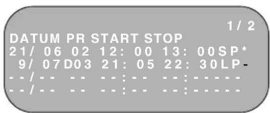 1 / 2 DATUM PR START STOP 21/ 06 02 12: 00 13: 00SP* 9/ 07D03 21: 05 22: 30LP- - - / - - - - : - - - - : - - - / - - - - : - - - - : - - - -