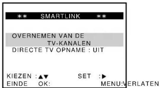 *** SMARTLINK *** OVERNEMEN VAN DE TV-KANALEN DIRECTE TV OPNAME : UIT KIEZEN :▲▼ SET :► EINDE OK: MENU:VERLATEN
