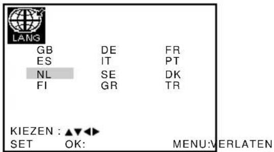 LANG GB DE FR ES IT PT NL SE DK FI GR TR KIEZEN : ▲▼◀▶ SET OK: MENU:VERLATEN