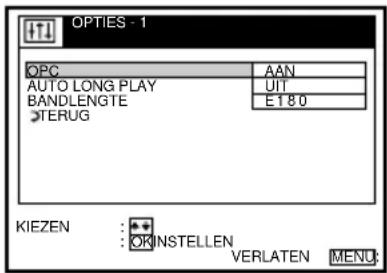 OPTIONS - 1 OPC AAN AUTO LONG PLAY UIT BANDLENGTE E180 TERUG KIEZEN :: ::OKINSTELLEN VERLATEN MENU: