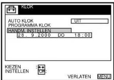 KLOK AUTO KLOK PROGRAMMA KLOK HANDM. INSTELLEN 28. 9.2000 DO 18:00 KIEZEN : INSTELLEN : OR: VERLATEN MENU