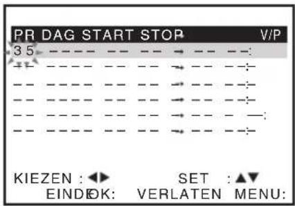 PR DAG START STOP V/P 3 5 ---- -- -- → --- -- +---- -- -- → - - - --- ---- -- -- → - - - --- ---- -- -- → - - - --- ---- -- -- → - - - KIEZEN : ◀► SET : ▲▼ EINDOK: VERLATEN MENU:
