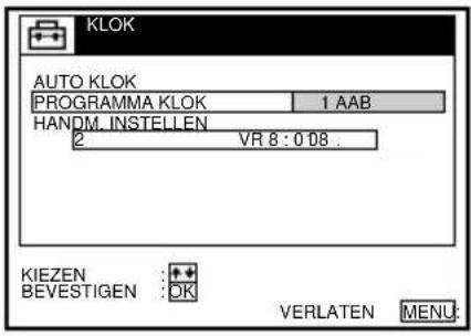 KLOK AUTO KLOK PROGRAMMA KLOK 1 AAB HANDM_INSTELLEN 2 VR 8:0 D8 . KIEZEN BEVESTIGEN :OK VERLATEN MENU: