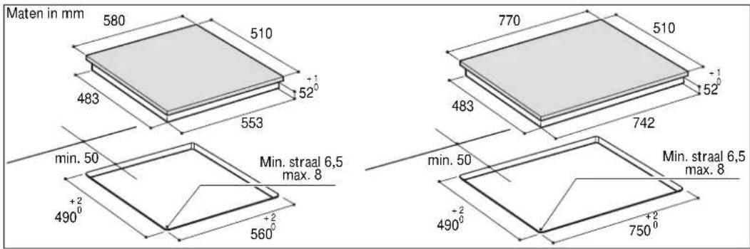 Maten in mm 580 510 483 52° 553 770 510 483 52° 742 min. 50 Min. straal 6,5 max. 8 490° +2° +2° 560° min. 50 Min. straal 6,5 max. 8 490° +2° +2° 750°