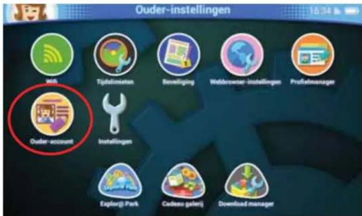 Ouder-instellingen 16:34 Add Tijdstimaten Beverliging Webbrowser-instellingen Profietmanager Order-account Instellingen Explor@ Park Cadeau galerij Download manager