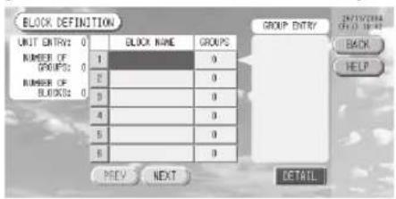 BLOCK DEFINITION UNIT ENTRY: 0 NUMBER OF GROUPS: 0 NUMBER OF BLOCKS: 0 BLOCK NAME GROUPS 1 2 3 4 5 6 GROUP ENTRY BACK HELP PREV NEXT DETAIL